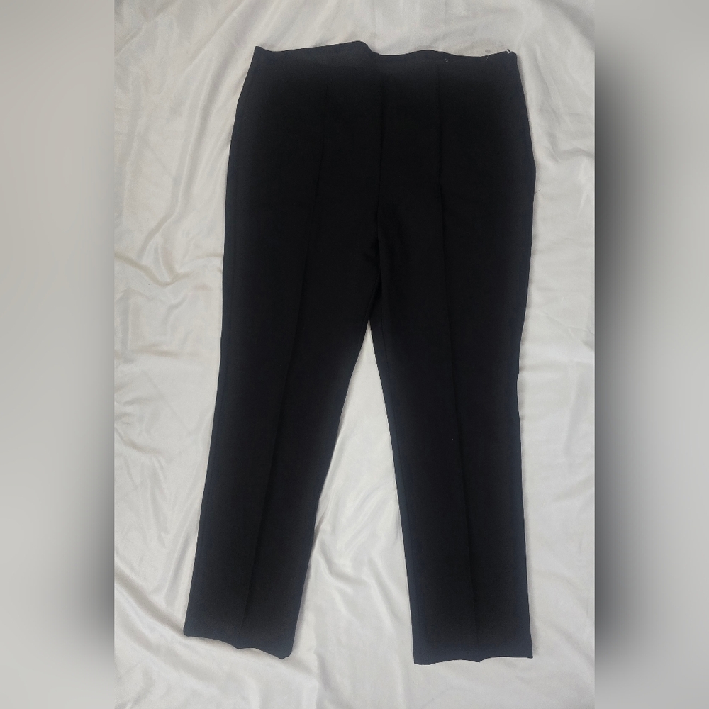 Chicos Pants Womens Size 3 XL Black Side Zip Stretch Crease Straight Leg Career